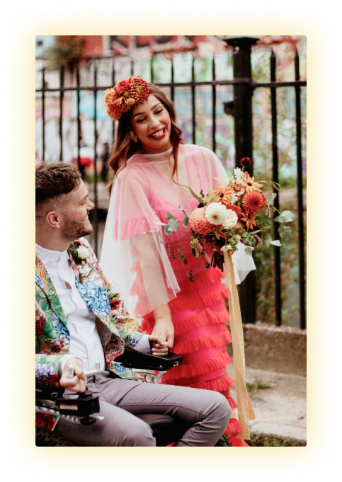 Wedding couple holding hands
